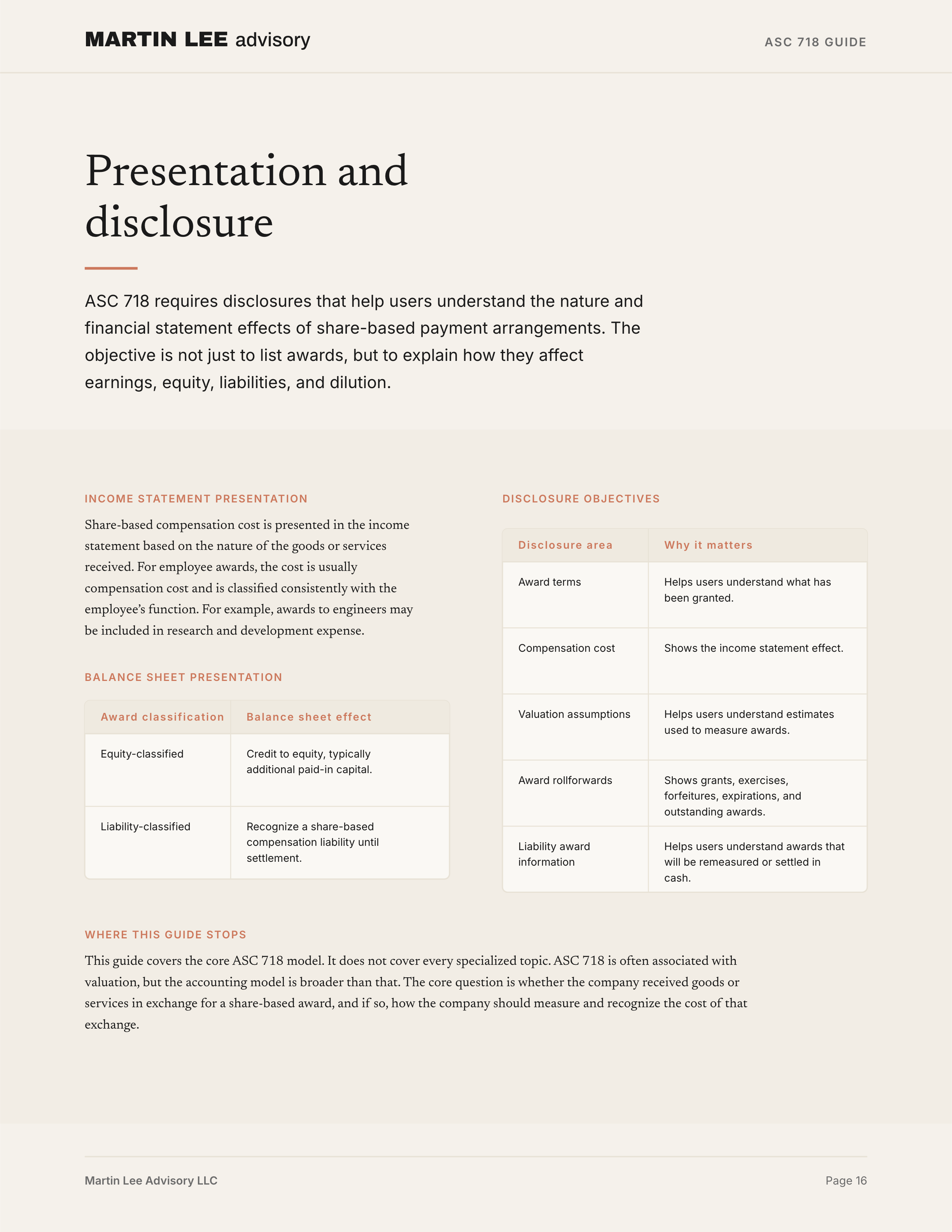 ASC 718 Guide - page 16 presentation disclosure