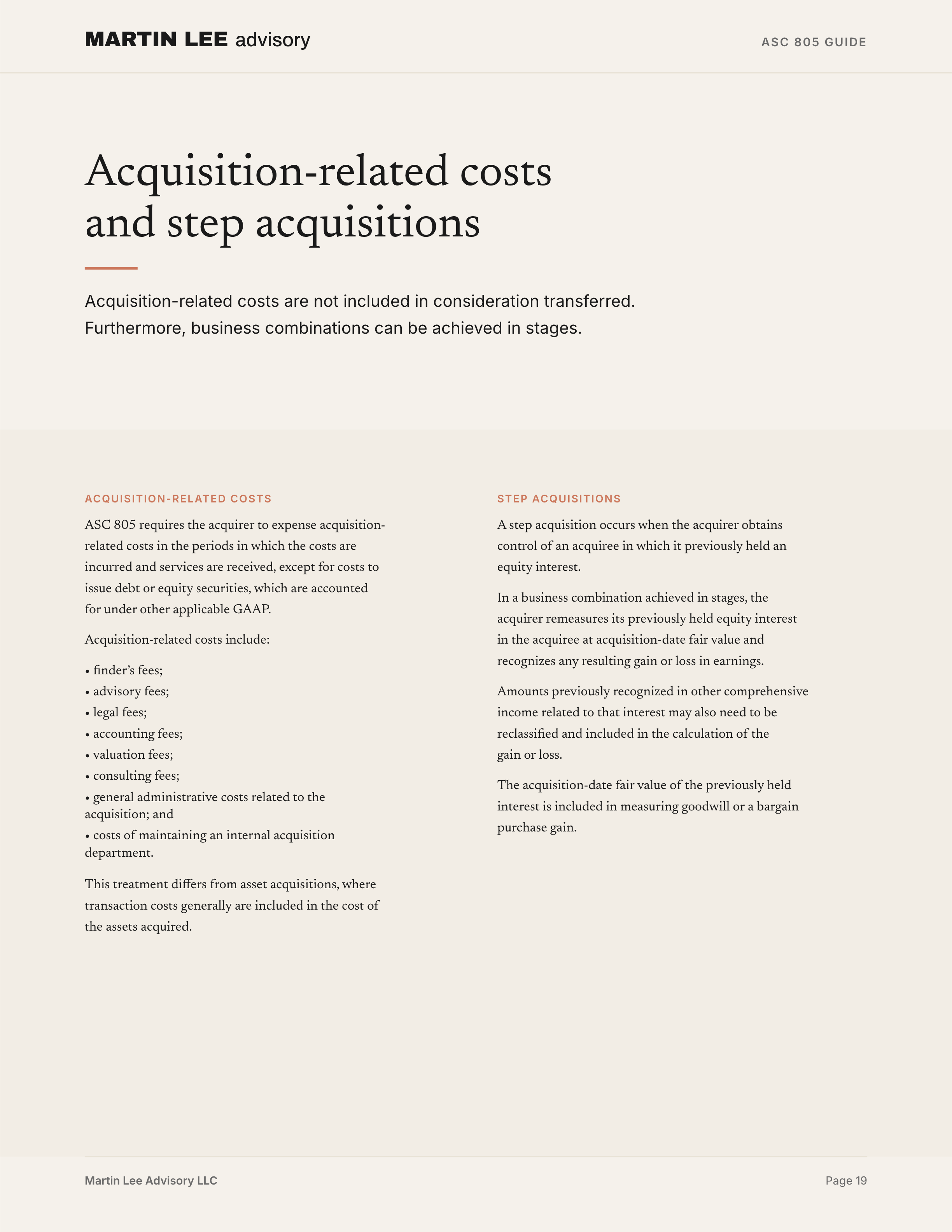 ASC 805 Guide - page 19 costs steps